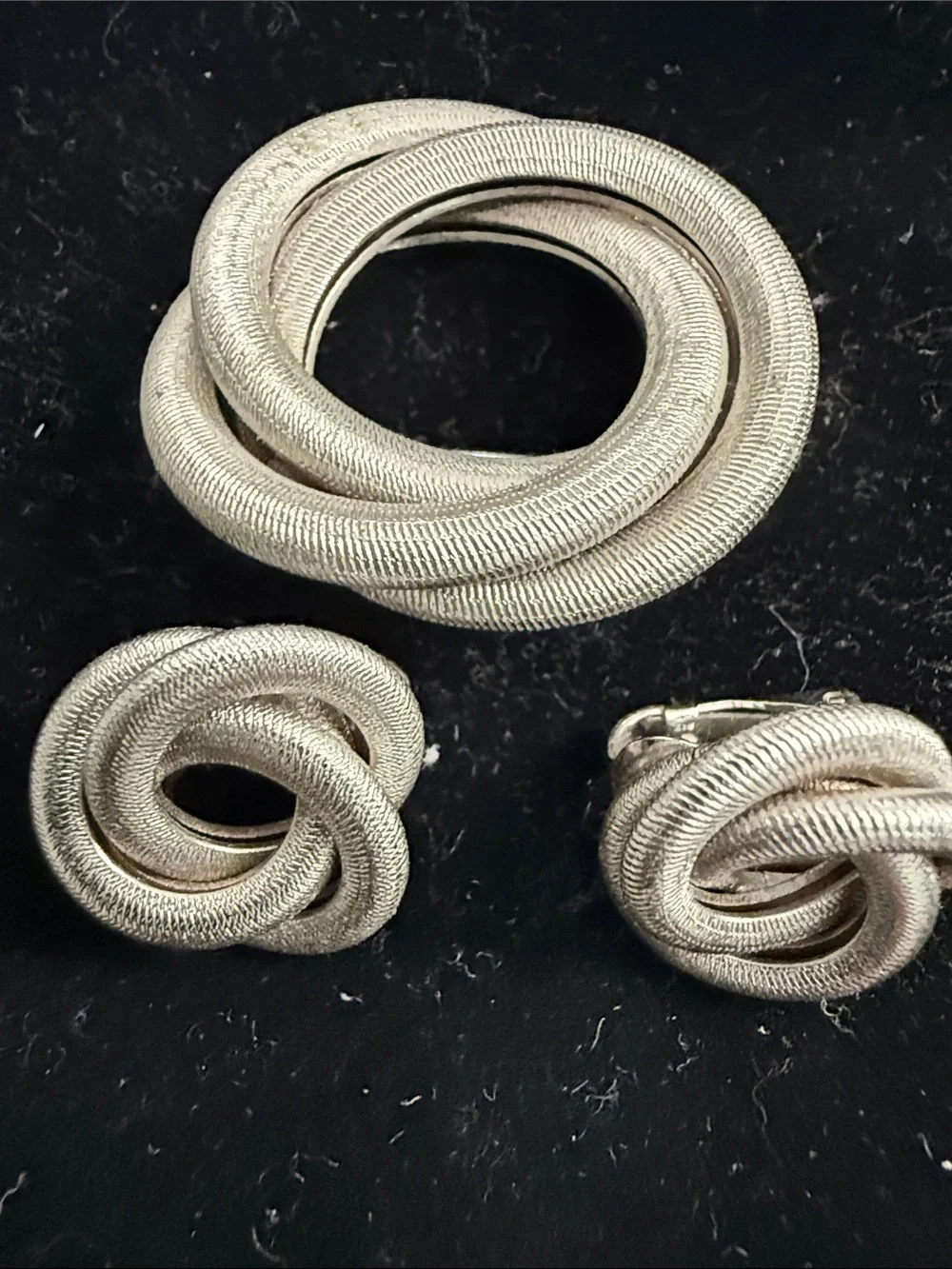 Vintage Silver-Tone Knot Brooch and Clip Earrings Set